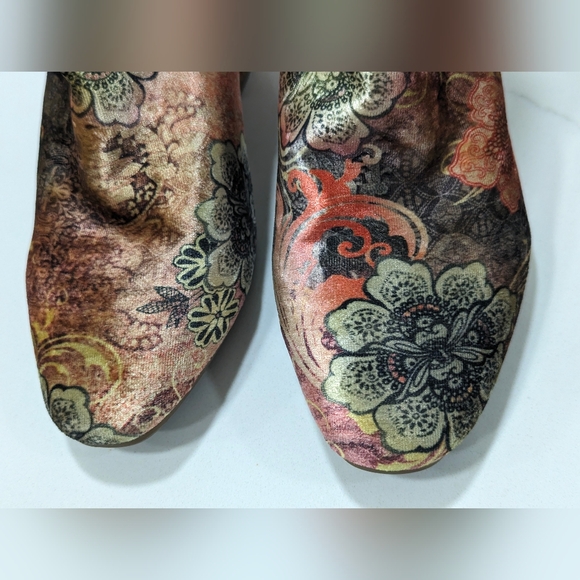Bamboo velvet floral multi color ankle bootie boot size zip block heel size 7 - Picture 5 of 11
